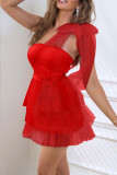 Sweet Solid Mesh With Bow Oblique Collar Princess Dresses
