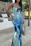 Sexy Gradual Change Print Contrast U Neck One Step Skirt Dresses