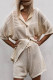 Casual Solid Hollowed Out Turndown Collar Half Sleeve Two Pieces