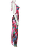 Sexy Flowers Frenulum Backless Halter One Step Skirt Dresses