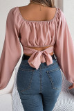 Sexy Solid With Bow Square Collar Tops