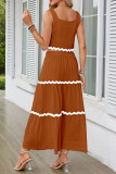 Casual Patchwork Ripple Frenulum Contrast Square Collar Sleeveless Two Pieces