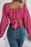 Sexy Solid With Bow Square Collar Tops