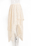 Elegant Solid Lace Asymmetrical High Waist Solid Color Bottoms