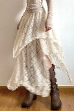 Elegant Solid Lace Asymmetrical High Waist Solid Color Bottoms