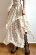 Elegant Solid Lace Asymmetrical High Waist Solid Color Bottoms