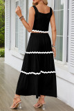 Casual Patchwork Ripple Frenulum Contrast Square Collar Sleeveless Two Pieces