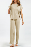 Casual Solid Fold O Neck Short Sleeve Two Pieces