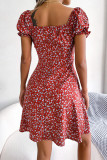 Sweet Print Flowers Frenulum Square Collar A Line Dresses