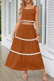 Casual Patchwork Ripple Frenulum Contrast Square Collar Sleeveless Two Pieces