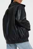 Casual Solid Pocket Zipper Turndown Collar Outerwear
