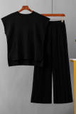 Casual Solid Fold O Neck Short Sleeve Two Pieces
