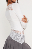 Sexy Solid Lace O Neck Tops
