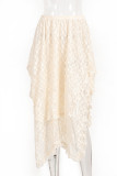 Elegant Solid Lace Asymmetrical High Waist Solid Color Bottoms