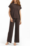 Casual Solid Fold O Neck Short Sleeve Two Pieces