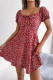 Sweet Print Flowers Frenulum Square Collar A Line Dresses