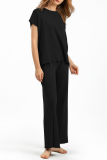 Casual Solid Fold O Neck Short Sleeve Two Pieces