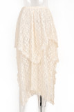 Elegant Solid Lace Asymmetrical High Waist Solid Color Bottoms