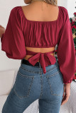 Sexy Solid With Bow Square Collar Tops