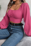 Sexy Solid With Bow Square Collar Tops