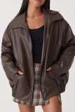 Casual Solid Pocket Zipper Turndown Collar Outerwear