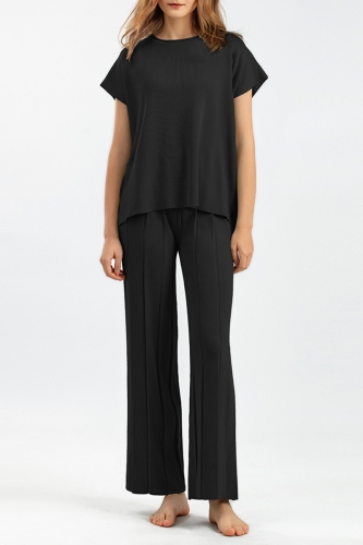 Casual Solid Fold O Neck Short Sleeve Two Pieces