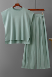 Casual Solid Fold O Neck Short Sleeve Two Pieces