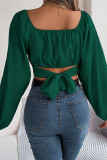 Sexy Solid With Bow Square Collar Tops