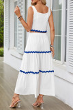 Casual Patchwork Ripple Frenulum Contrast Square Collar Sleeveless Two Pieces