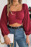 Sexy Solid With Bow Square Collar Tops