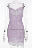 Sexy Party Solid Mesh Hot Drill V Neck Sling Dresses
