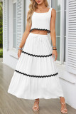Casual Patchwork Ripple Frenulum Contrast Square Collar Sleeveless Two Pieces