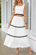 Casual Patchwork Ripple Frenulum Contrast Square Collar Sleeveless Two Pieces