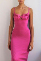 Sexy Solid Backless Fold V Neck Wrapped Skirt Dresses