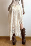 Elegant Solid Lace Asymmetrical High Waist Solid Color Bottoms