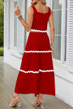 Casual Patchwork Ripple Frenulum Contrast Square Collar Sleeveless Two Pieces