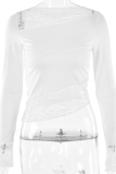 Sexy Solid Lace O Neck Tops