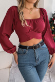 Sexy Solid With Bow Square Collar Tops