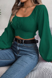 Sexy Solid With Bow Square Collar Tops