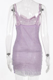 Sexy Party Solid Mesh Hot Drill V Neck Sling Dresses