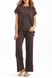 Casual Solid Fold O Neck Short Sleeve Two Pieces