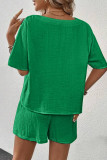 Casual Simplicity Solid Draw String Pocket V Neck Short Sleeve Two Pieces