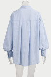 Casual Striped Patchwork Turndown Collar Tops