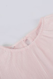 Elegant Solid Frenulum Backless Pleated O Neck Tops