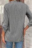 Casual Striped Pocket V Neck Tops