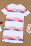 Casual Striped Character Print Contrast O Neck Short Sleeve Dress Dresses