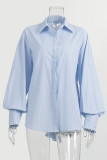 Casual Striped Patchwork Turndown Collar Tops