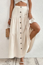 Casual Solid Patchwork Buttons Loose High Waist Type A Patchwork Bottoms