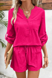 Casual Simplicity Solid Pocket Buttons V Neck Long Sleeve Two Pieces