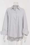 Casual Striped Patchwork Turndown Collar Tops